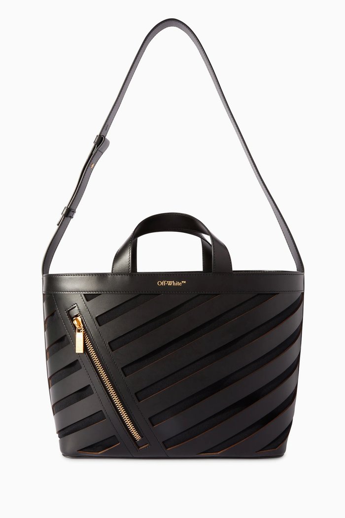 

Small Cut-out Diag Tote Bag in Calf Leather, Black