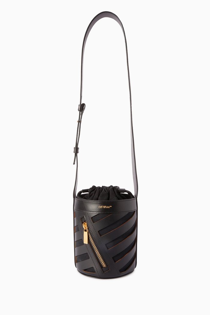 

Cut-out Diag Bucket Bag in Calf Leather, Black