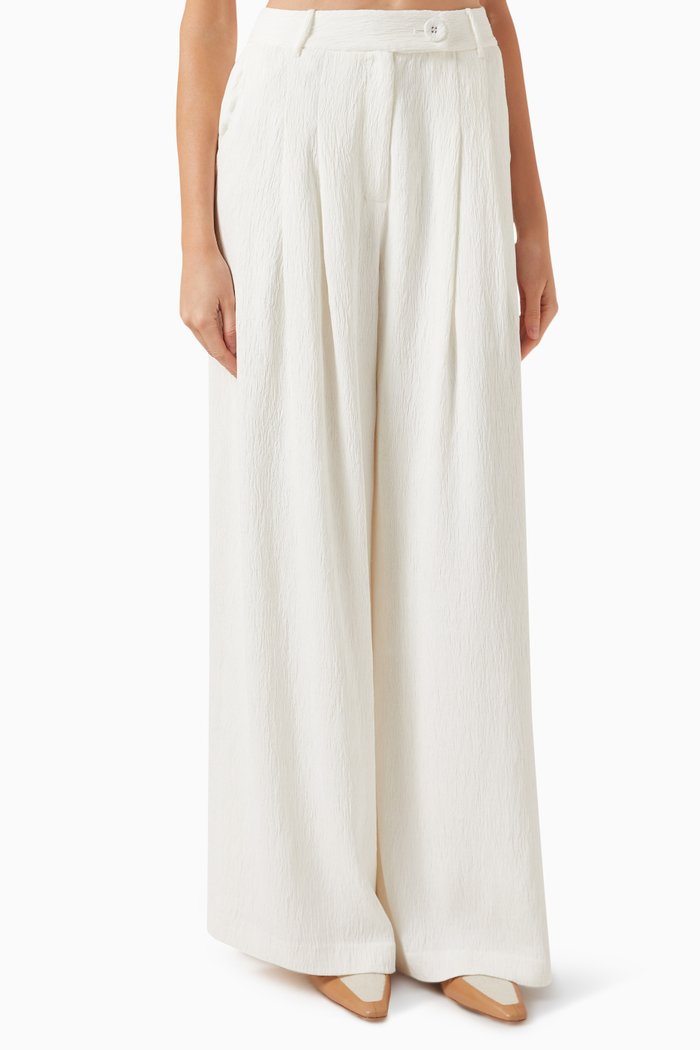 Mateo Wide-leg Pants in Satin, White