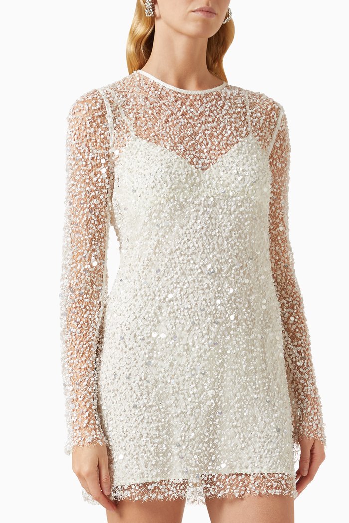 

Marzia Mini Dress in Crystal-embellished Tulle, White
