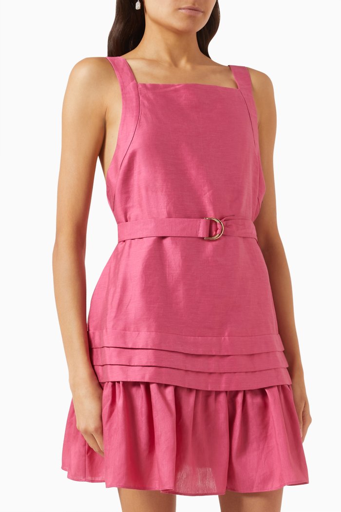 

Braebrook Ruffled Mini Dress in Linen-viscose, Pink