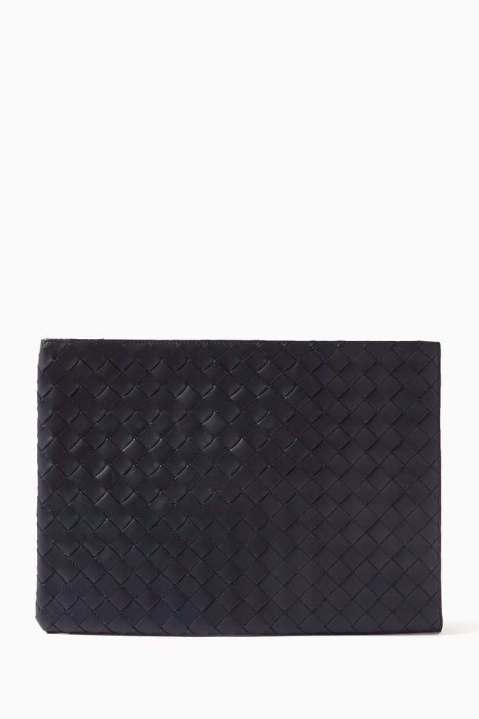 

Half Zip Around Pouch in Intrecciato Calfskin, Blue