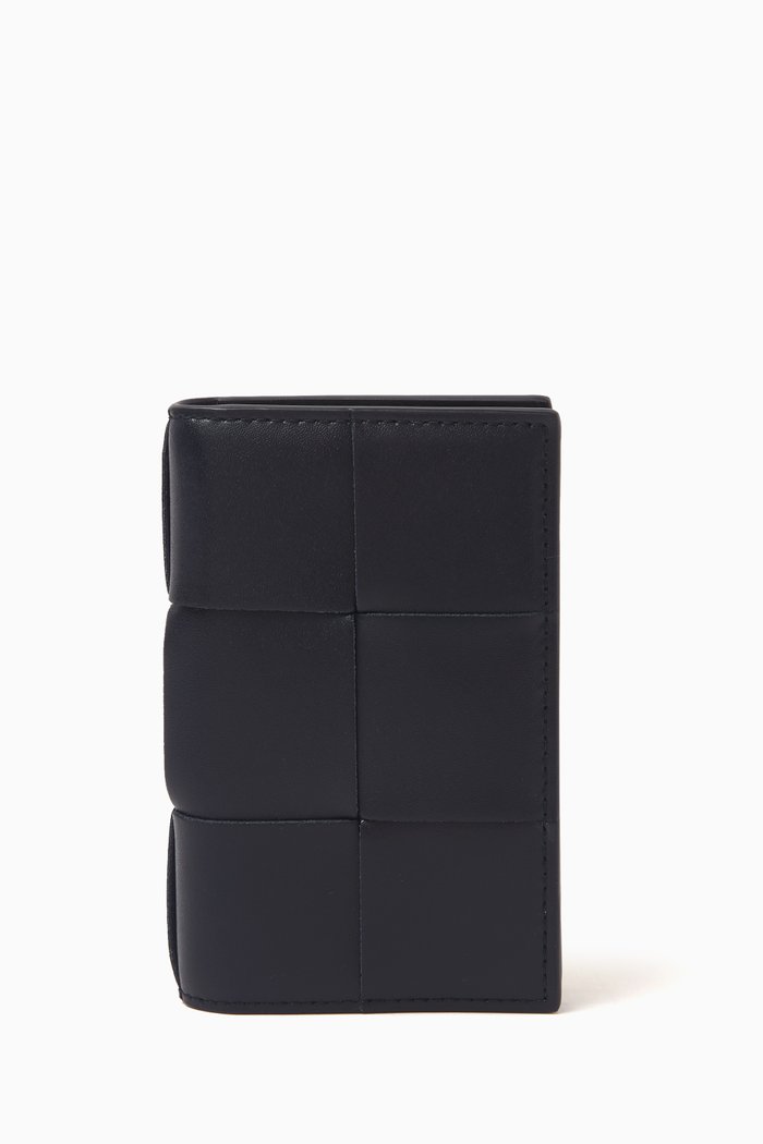 

Flap Card Case in Intreccio Leather, Blue