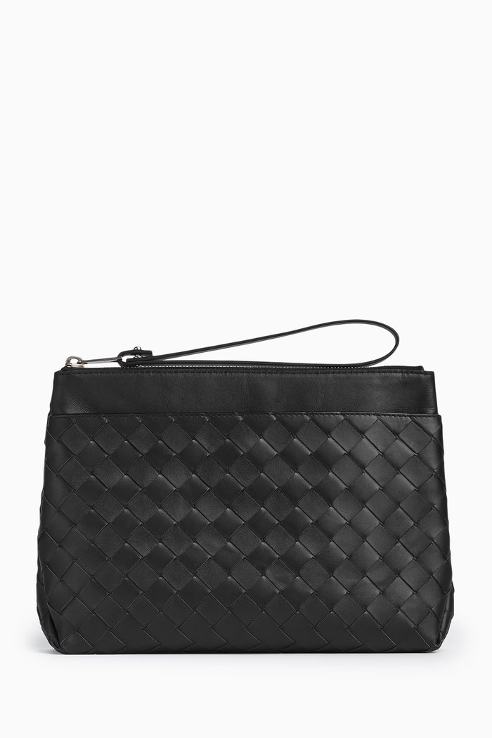 

Prism Pouch in Intrecciato Leather, Black
