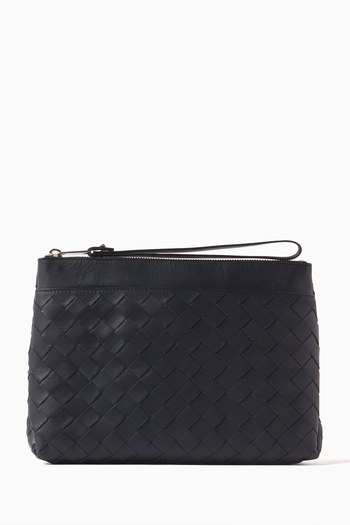 

Prism Pouch in Intrecciato Leather, Blue