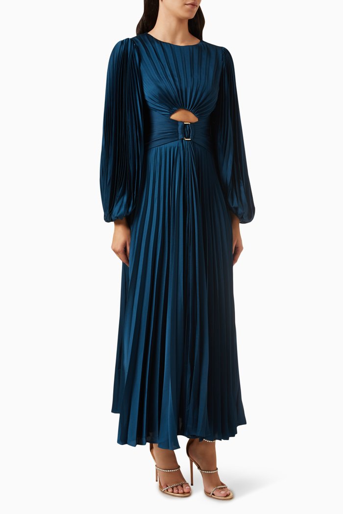 

Karatta Floral Printed Midi Dress in Satin, Blue