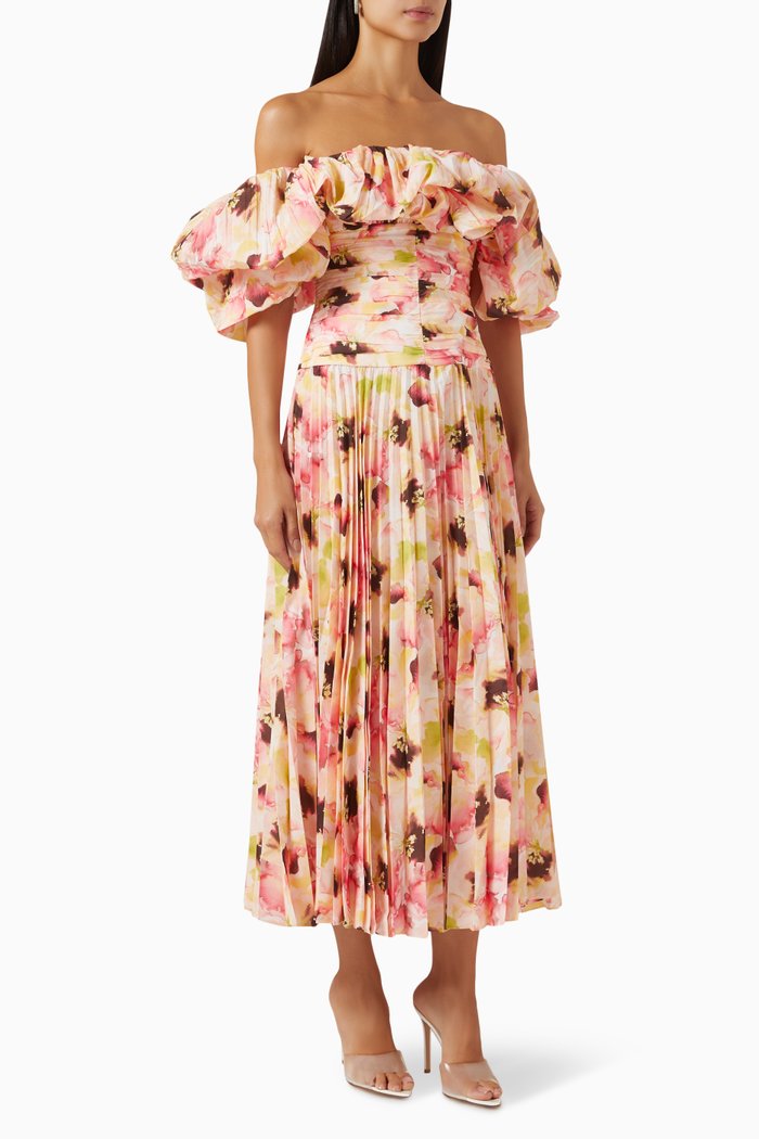 

Arahura Floral Printed Midi Dress in Satin, Multicolour