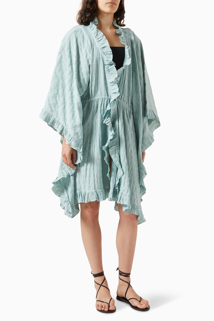 

Nilo Ruffled Trim Kaftan in Cotton, Blue