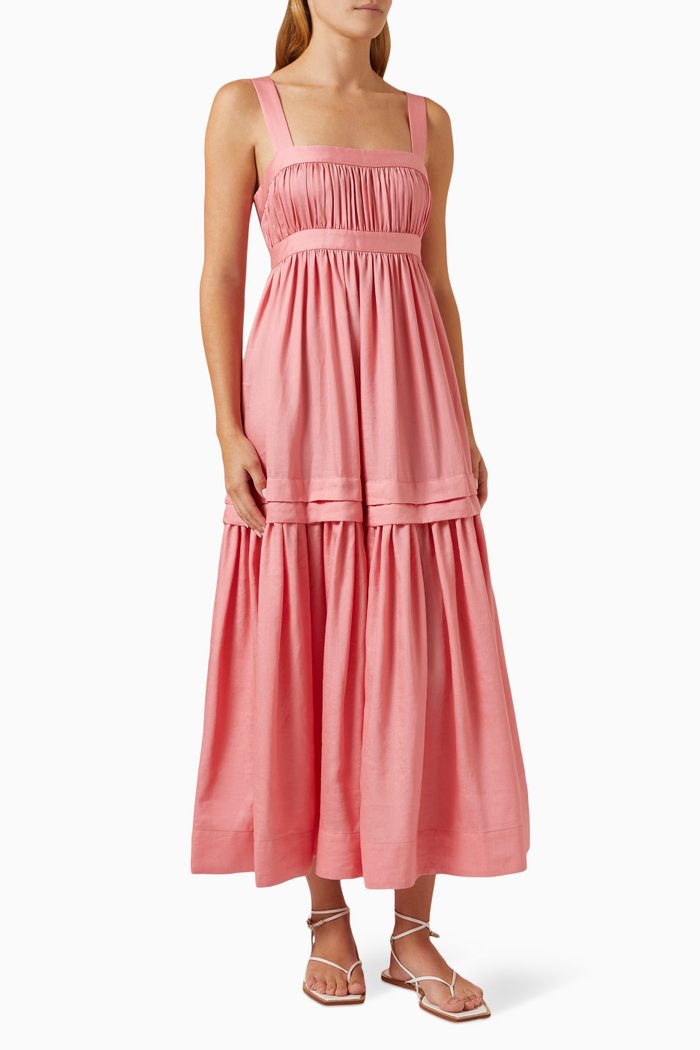 

Colevale Midi Dress in Linen Blend, Pink