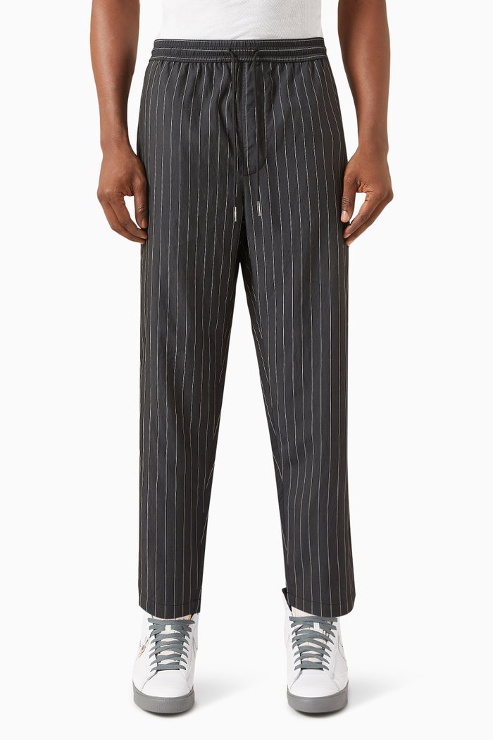 

Modern Striped Barrow Pants in Viscose-blend, Black
