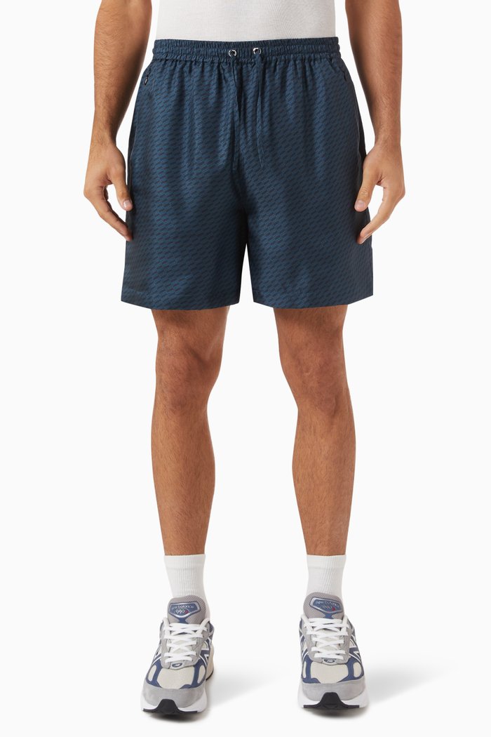 Monogram Cedar Shorts in Silk, Blue