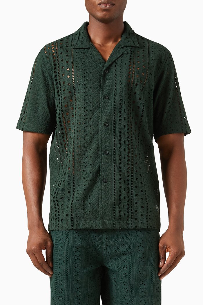 

Thompson Eyelet Camp Collar Shirt in Cotton, Green