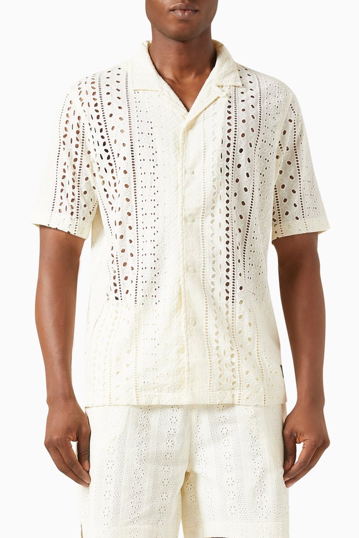

Thompson Eyelet Camp Collar Shirt in Cotton, Neutral
