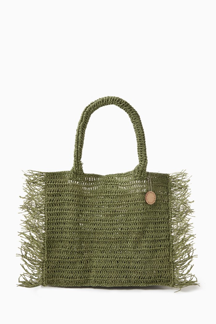 

Large Sand Tote Bag in Cotton Crochet, Green
