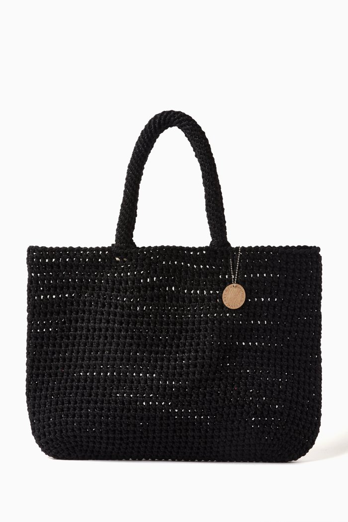 

Large Shiny Tote in Glitter Crochet, Black