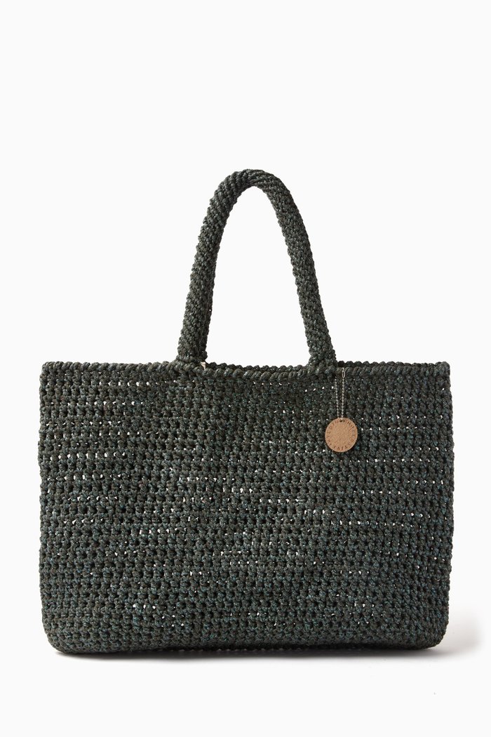 

Large Shiny Tote in Glitter Crochet, Green