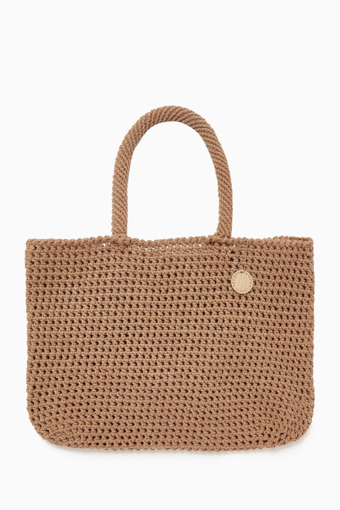 

Large Shiny Tote Bag in Glitter Crochet, Gold
