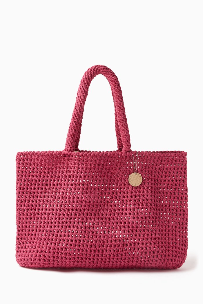 

Large Shiny Tote in Glitter Crochet, Pink