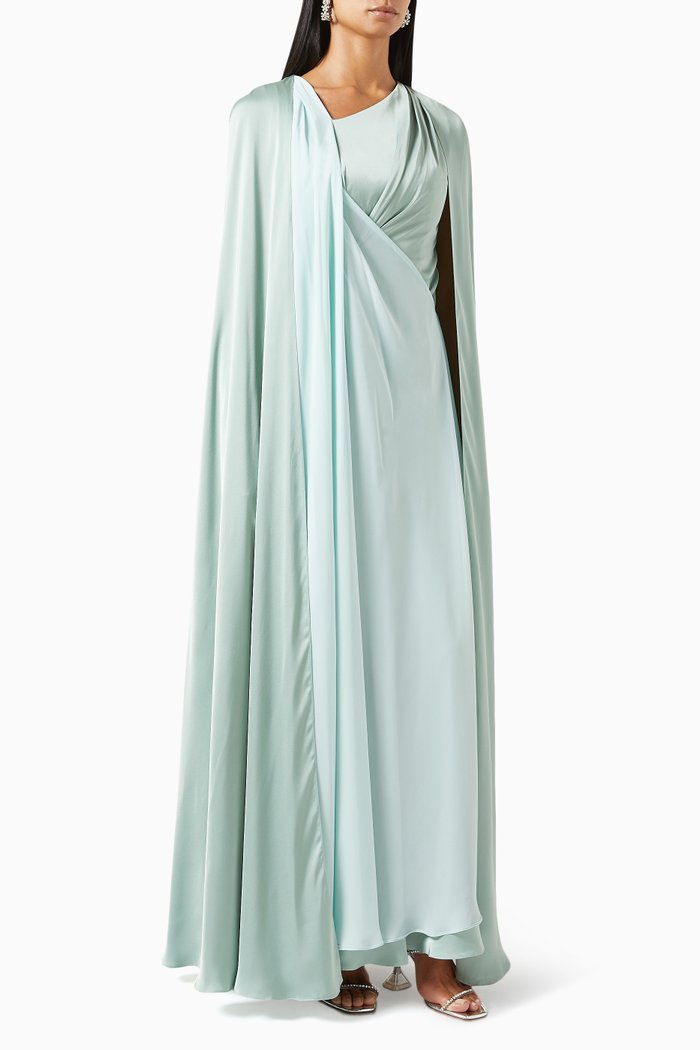 

Peody Cape Maxi Dress in Silk-crepe & Chiffon, Green