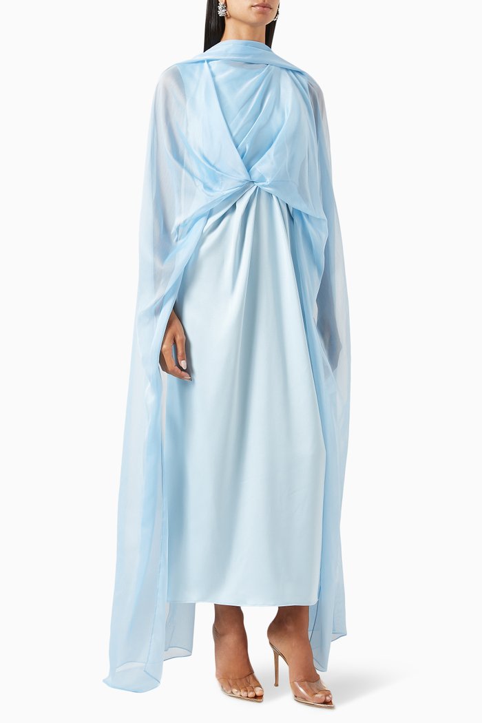 Leen Maxi Dress in Crepe-satin & Chiffon, Blue