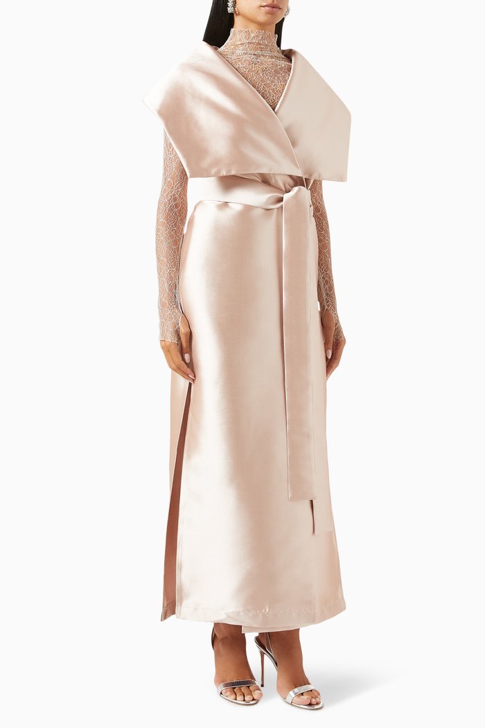 

Amara Belted Maxi Dress Set in Taffeta & Tulle, Neutral