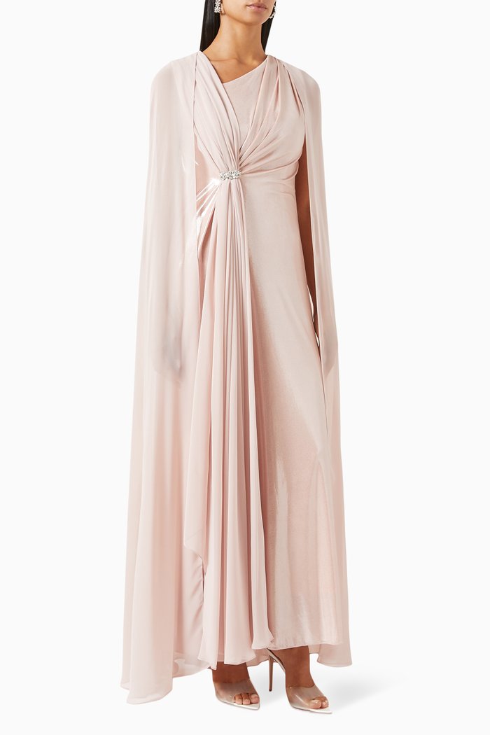 Dhalia Maxi Dress in Stretch-lamé & Chiffon, Pink