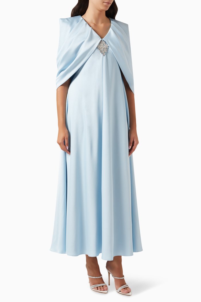 

Crya Cape Dress in Crepe Silk, Blue