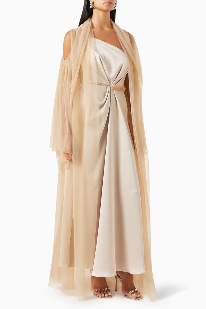 

2-piece Ezra Dress Set in Crepe-satin & Tulle, Neutral