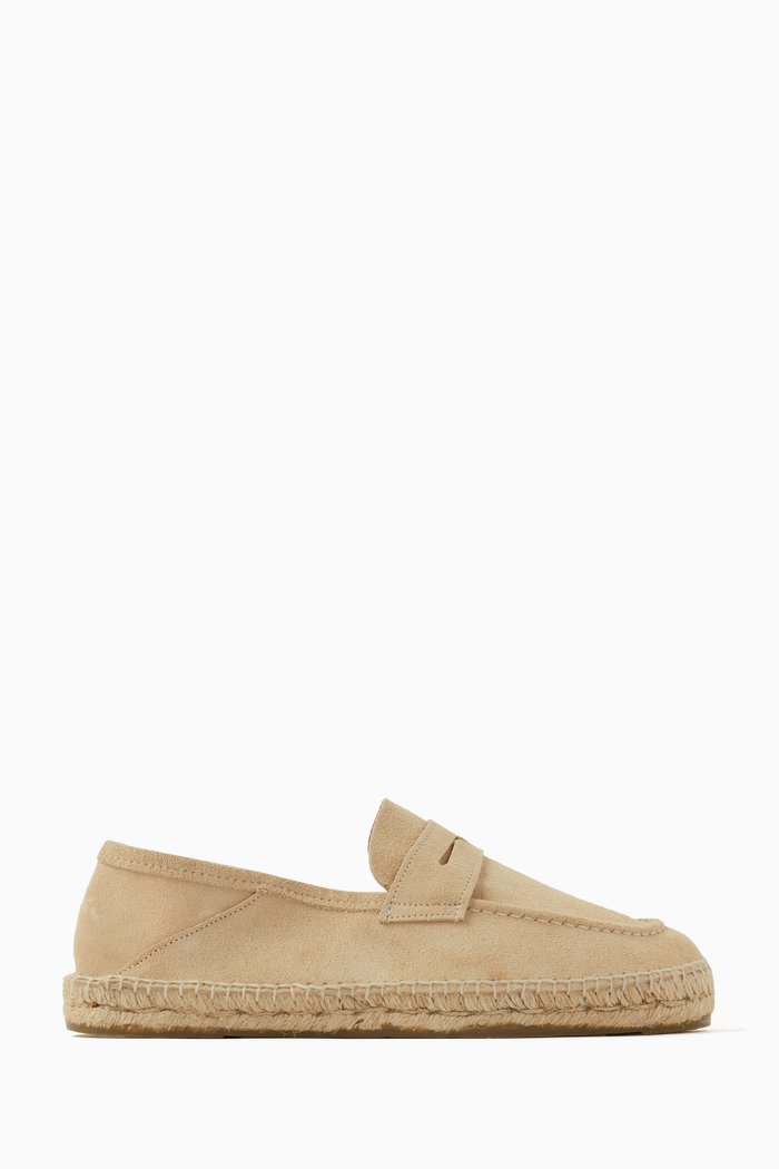 

Penny Loafer Espadrilles in Suede, Neutral