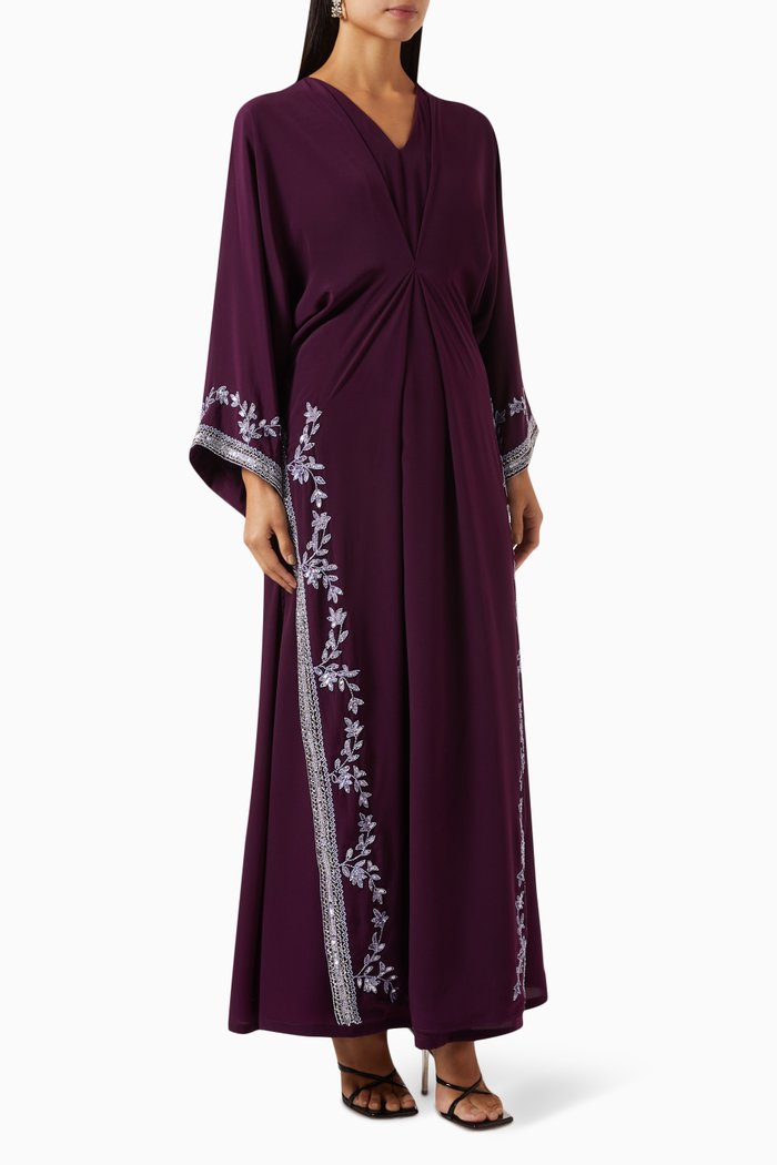 

Embellished Kaftan Set in Crepe, Purple