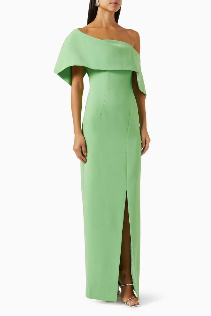 

Shoulder Cape Maxi Dress in Cady, Green
