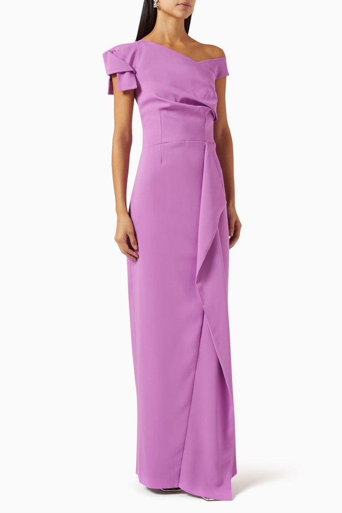 

One-shoulder Draped Maxi Dress in Cady, Purple