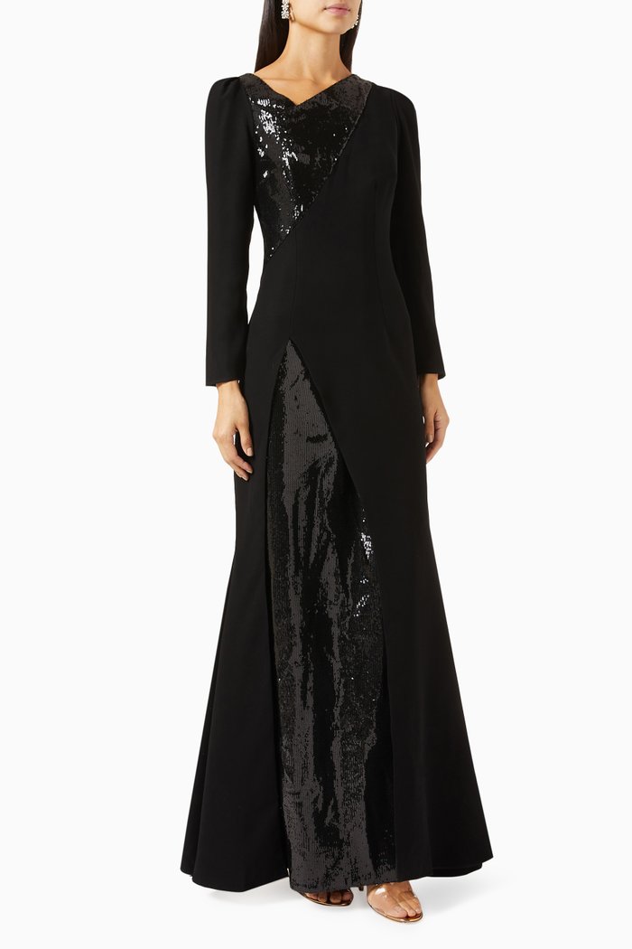 

Sequin-embellished Maxi Dress, Black