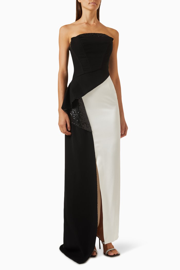 

Colour-block Strapless Maxi Dress in Cady, Multicolour