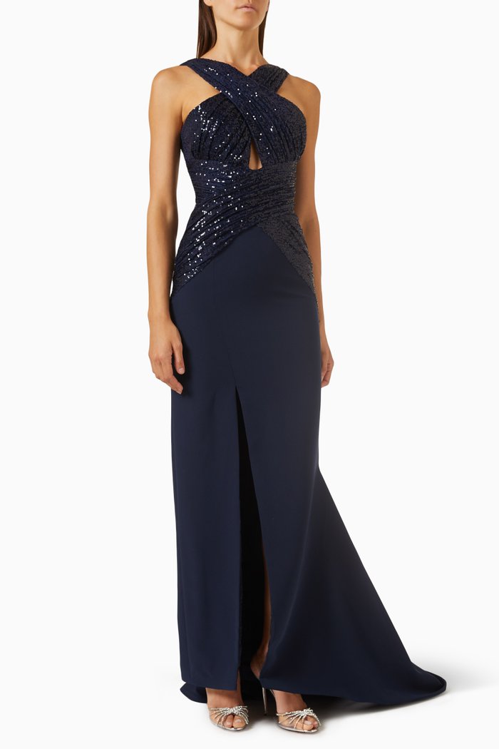 

Sequin-embellished Cut-out Gown in Cady, Blue