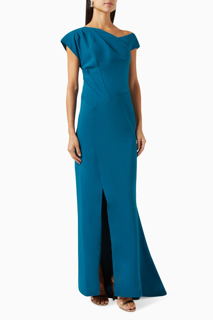 

One-shoulder Maxi Dress in Cady, Blue