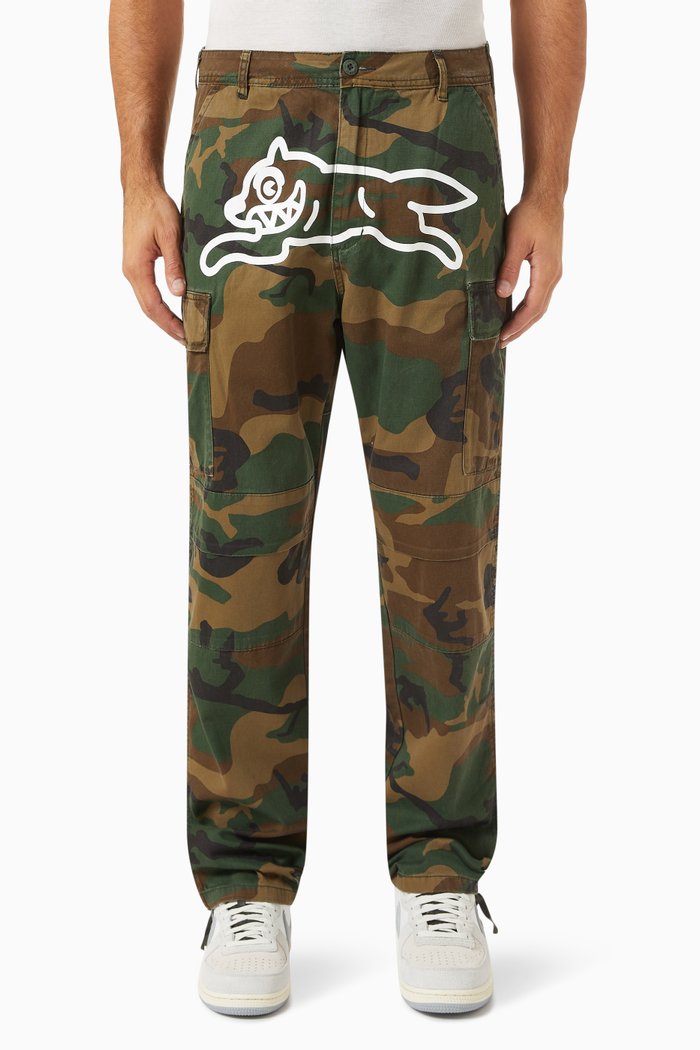 

Running Dog Camo Cargo Pants in Denim, Green