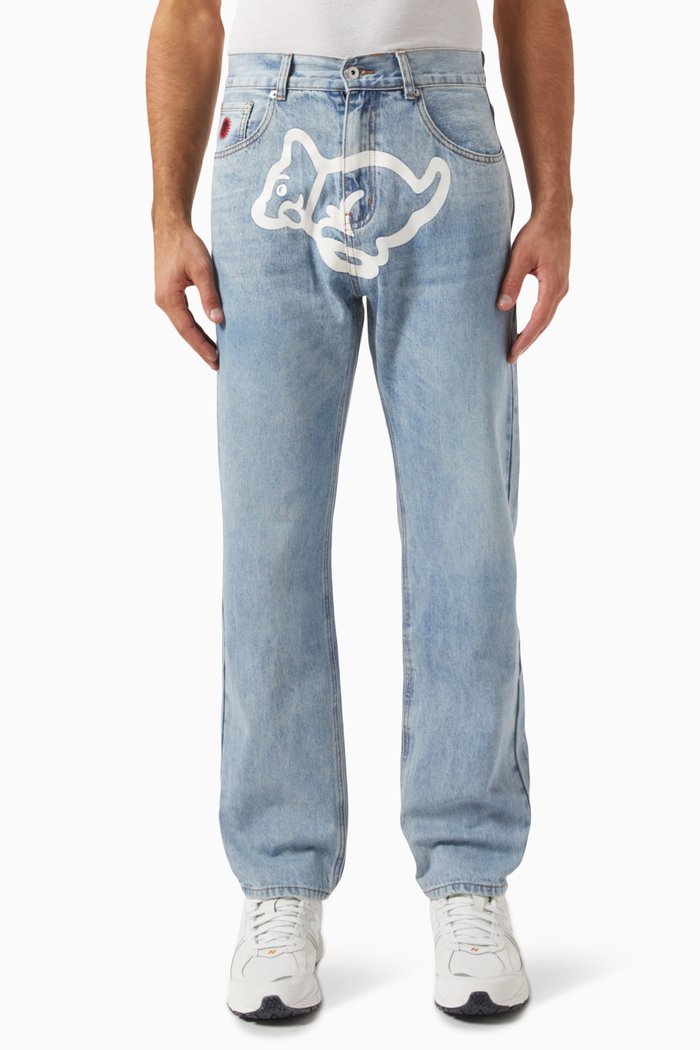 Running Puppy Graphic-print Jeans, Blue