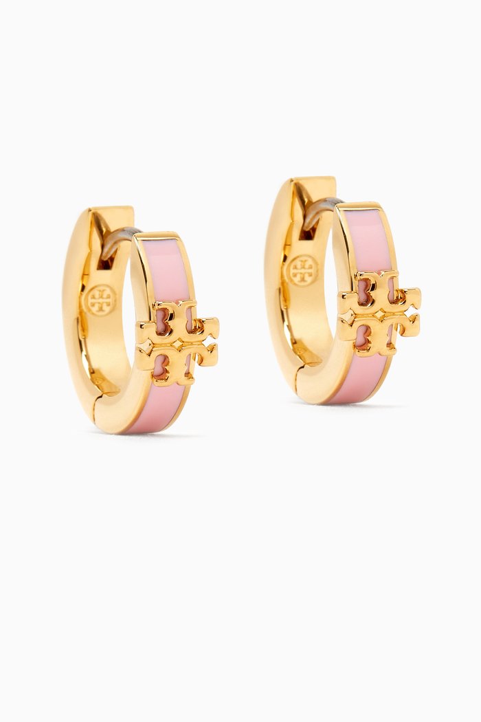 

Kira Huggie Earrings in 18k Gold-plated Brass & Enamel, Pink