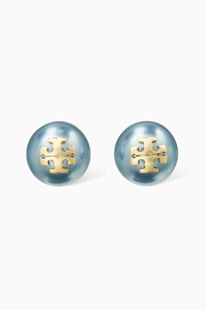 

Crystal-pearl Stud Earrings in 18kt Gold-plated Brass, Blue