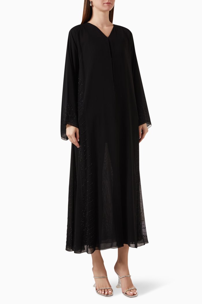 

Embellished Abaya in Chiffon, Black