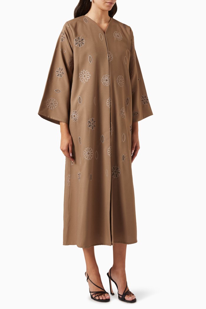 

Floral Embroidered Abaya, Neutral