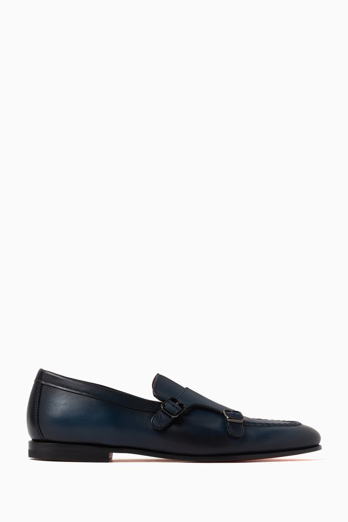 

Double Monk Formal Shoes in Calf Leather, Blue