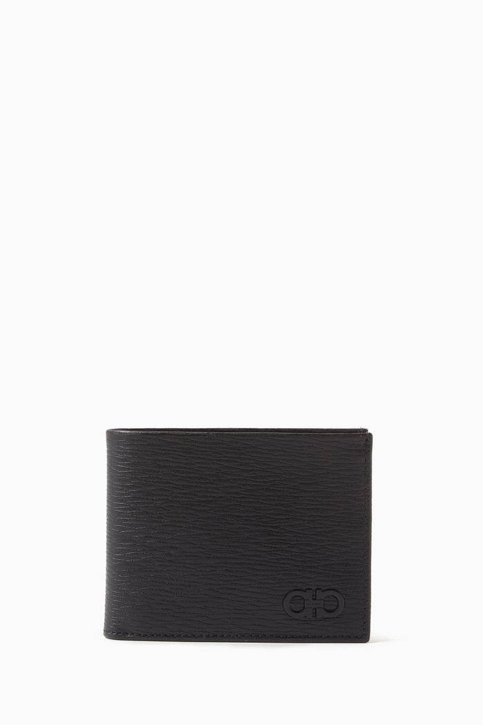 

Revival Gancini Bi-fold Wallet in Hammered Leather, Black