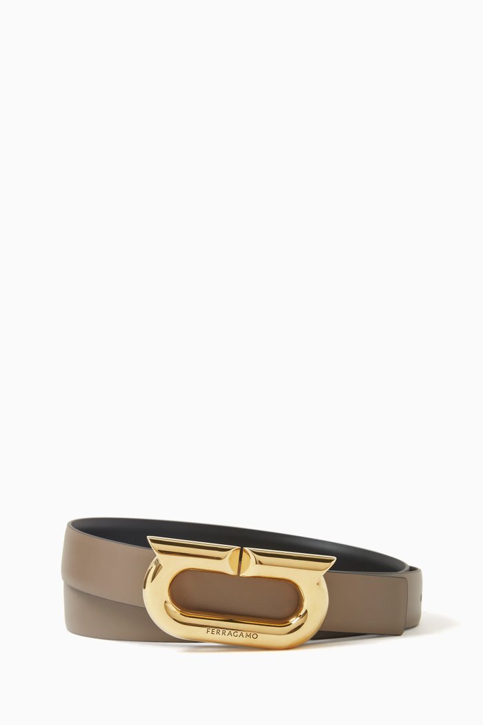 

Donna Reversible Belt in Calfskin Leather, Brown