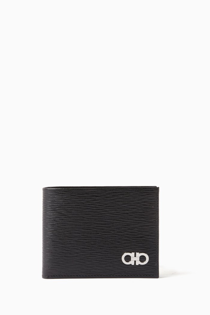 

Revival Gancini Bi-fold Wallet in Hammered Leather, Black