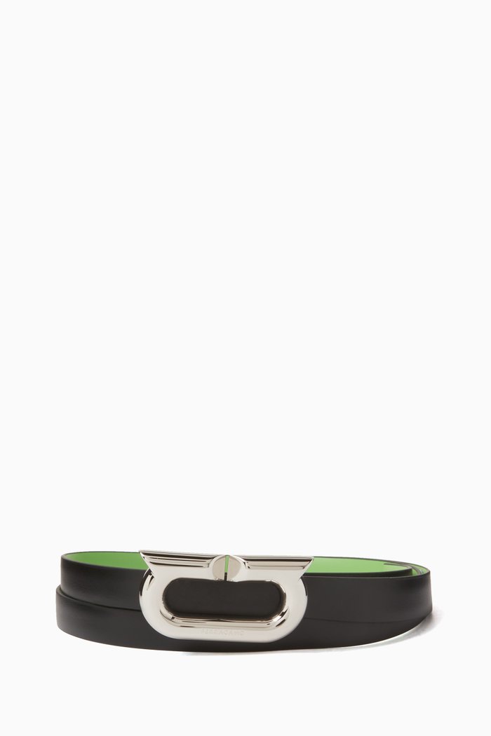 Donna Reversible Belt in Calfskin Leather, Green