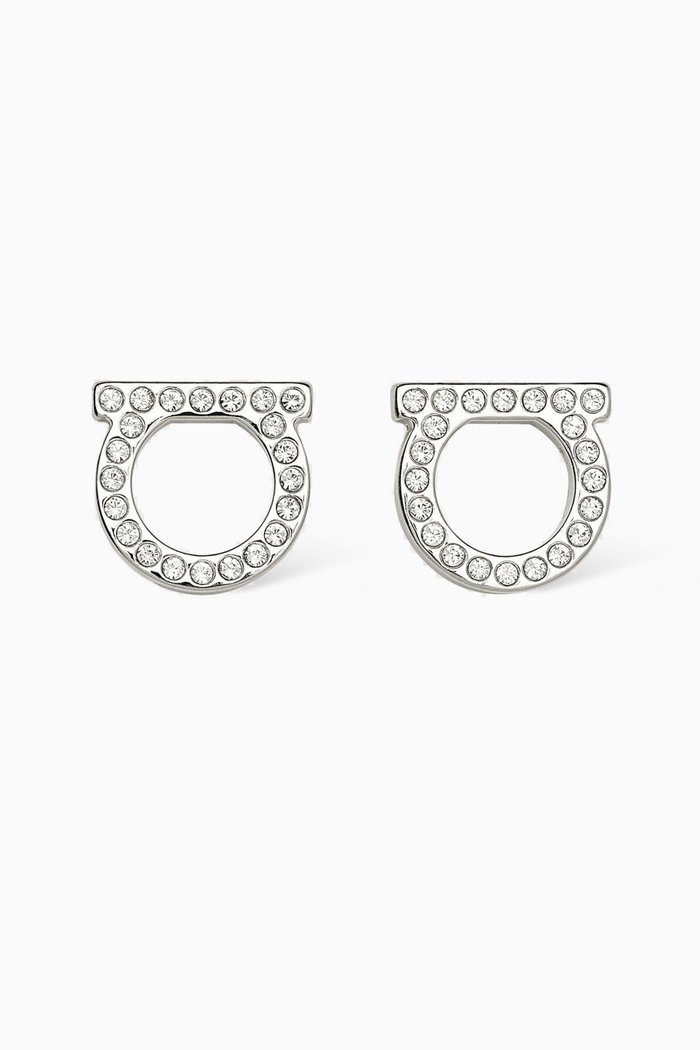 

Gancini Crystal Stud Earrings in Silver-toned Brass