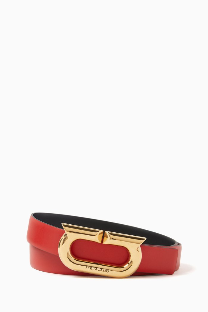 

Donna Reversible Belt in Calfskin Leather, Red