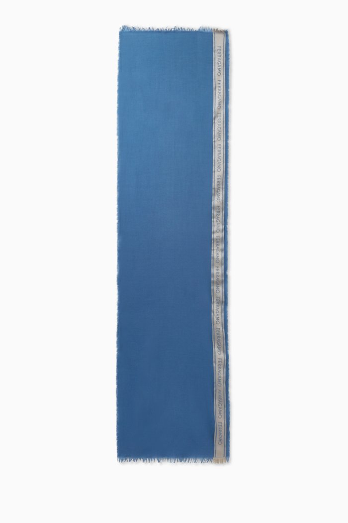 

Logo Tape Scarf in Wool-blend Knit, Blue